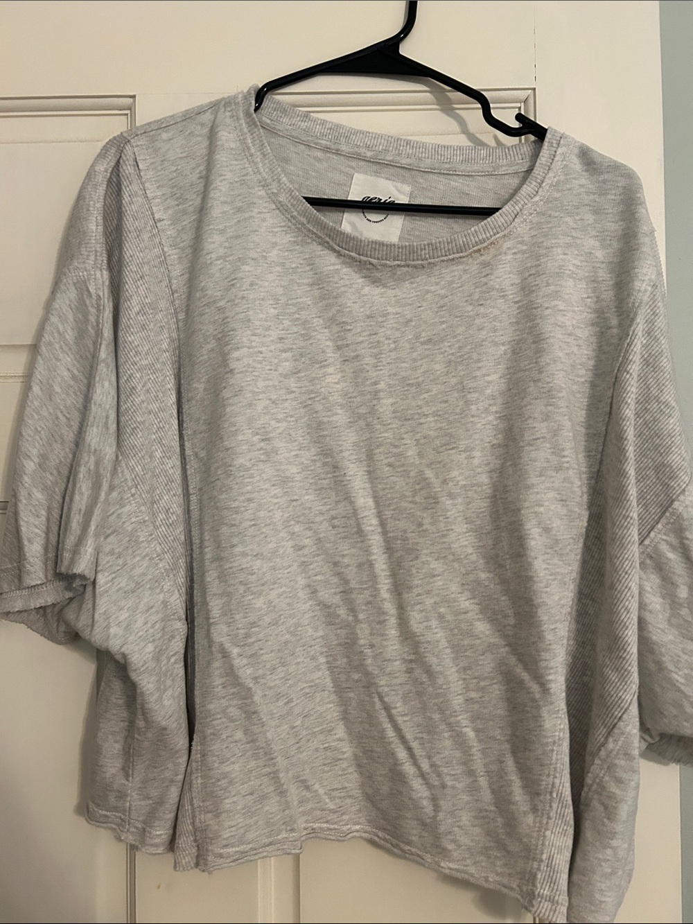*NWT* Aerie Light Gray Mixed-Knit Crewneck Top